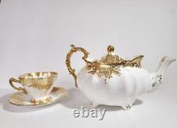 Vtg HAMMERSLEY GOLD WHITE TEA SET 2 PCS LARGE FOOTED TEAPOT & Teacup