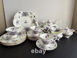 Vtg HAMMERSLEY VICTORIAN VIOLETS TEA SET 18 PCS. TEAPOT CAKE PLATE TEACUP SUGAR