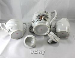 Vtg Japanese Kutani Tea Pot Set Plate Sugar Bowl Creamer Eggshell 16P Marked
