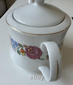 Vtg Kalocsa kezifestes Hungary Floral Handpanited Tea Pot Cups & Saucers