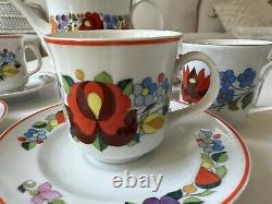 Vtg Kalocsa kezifestes Hungary Floral Handpanited Tea Pot Cups & Saucers