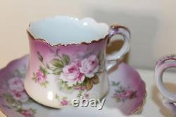 Vtg LEFTON 9pc HEAVENLY ROSE Porcelain TEA SET Lunch Plates Teapot Cream Sugar