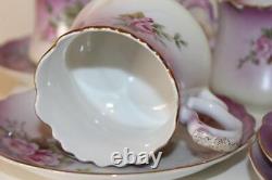 Vtg LEFTON 9pc HEAVENLY ROSE Porcelain TEA SET Lunch Plates Teapot Cream Sugar