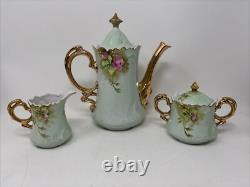 Vtg Lefton China Handpainted Heritage Rose Tea Pot withLid Sugar Bowl & Creamer