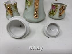 Vtg Lefton China Handpainted Heritage Rose Tea Pot withLid Sugar Bowl & Creamer