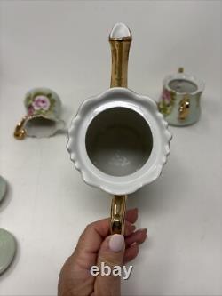 Vtg Lefton China Handpainted Heritage Rose Tea Pot withLid Sugar Bowl & Creamer