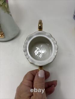 Vtg Lefton China Handpainted Heritage Rose Tea Pot withLid Sugar Bowl & Creamer