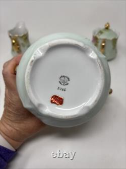 Vtg Lefton China Handpainted Heritage Rose Tea Pot withLid Sugar Bowl & Creamer