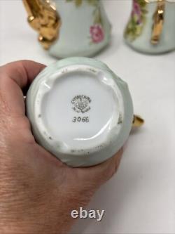 Vtg Lefton China Handpainted Heritage Rose Tea Pot withLid Sugar Bowl & Creamer