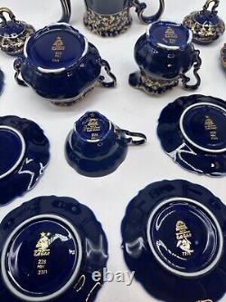 Vtg Lindner Kueps Bavaria Etch Cobalt Demitasse Coffee Pot with6 Cups Saucers 17pc