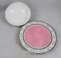 Vtg Nippon Morimura Pink Black Flowers Teapot Tea Set Covered Cheese Dish Bowl