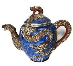 Vtg Occupied Japan 3D Dragon Figurines Hand Painted Tea Pot Tea Set