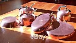 Vtg PAUL REVERE Signature 1801 COPPER Pan Pot Skillet +Tea Kettle 9 Piece Set