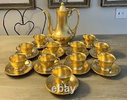 Vtg. Porcelain Pickard Gold Rose Daisy Flower Pattern Demitasse Tea Pot & Cups