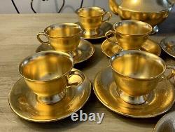 Vtg. Porcelain Pickard Gold Rose Daisy Flower Pattern Demitasse Tea Pot & Cups