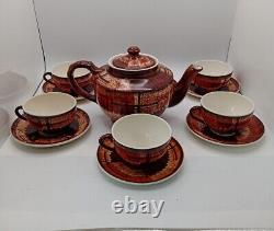 Vtg Rare Brown & Cinnamon Teapot WithCups & Saucers 6 Set James Gilman Portugal