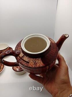 Vtg Rare Brown & Cinnamon Teapot WithCups & Saucers 6 Set James Gilman Portugal