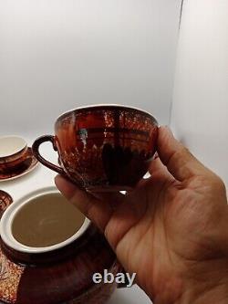 Vtg Rare Brown & Cinnamon Teapot WithCups & Saucers 6 Set James Gilman Portugal