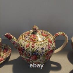 Vtg. Royal Winton Grimwades Summertime Chintz Teapot, Fancy Dish, 4 Cups