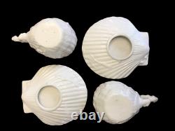 Vtg White Porcelain Ceramic Seashell Tea Set 7-Pc Pot Creamer Sugar Cups Saucers