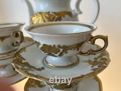 WALBRZYCH POLAND GOLD LEAF 9 Teapot With Lid & 4 Matching Cups And 4 Saucers