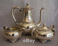 WILCOX Silverplate BEVERLY MANOR TEA SET TEAPOT, SUGAR & CREAMER No. 7062