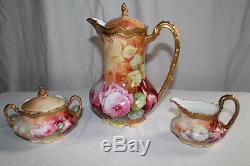 WOW! Coronet Limoges Tea / Chocolate Pot with Matching Sugar & Creamer Set