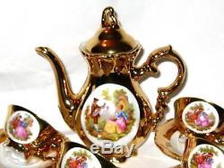 Waldershof Bavaria Germany Tea Set Courting Scene 22K Gold Teapot Cups + Saucers