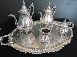 Wallace Baroque Silver Plate Coffee Tea Serving Set 281-4/294F Serving Tray