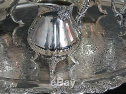 Wallace Baroque Silver Plate Coffee Tea Serving Set 281-4/294F Serving Tray