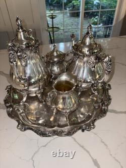 Wallace Baroque Silverplate 281-284 & 1116, Coffee pot Tea Pot Cream & Sugar Set