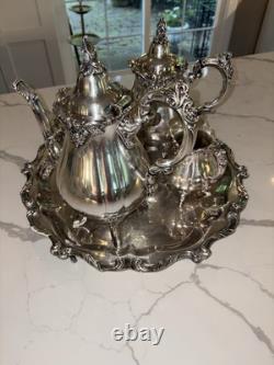 Wallace Baroque Silverplate 281-284 & 1116, Coffee pot Tea Pot Cream & Sugar Set