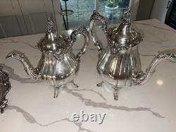 Wallace Baroque Silverplate 281-284 & 1116, Coffee pot Tea Pot Cream & Sugar Set