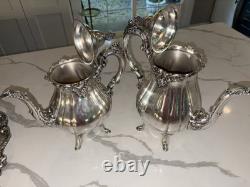 Wallace Baroque Silverplate 281-284 & 1116, Coffee pot Tea Pot Cream & Sugar Set