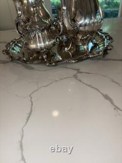 Wallace Baroque Silverplate 281-284 & 1116, Coffee pot Tea Pot Cream & Sugar Set