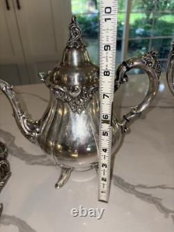 Wallace Baroque Silverplate 281-284 & 1116, Coffee pot Tea Pot Cream & Sugar Set