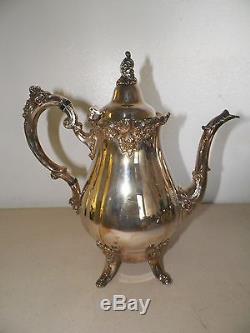 Wallace Baroque Silverplate Tea Set Coffee & Tea Pot Cream & Sugar