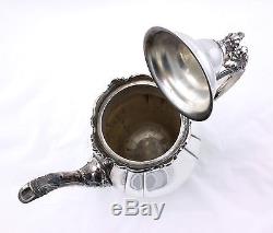 Wallace Silver'Baroque' 4pc Silverplate Teapot Set + Sugar, Creamer, Waste Bowl