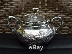 Wang Hing chinese export solid silver tea set, dragon, Silber, China sugar bowl pot