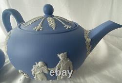 WedgeWood Blue Jasperware Teapot & Creamer