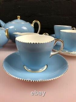 Wedgwood April Beaded Powder Blue 17 Piece Tea Set Cups Teapot Jug Sugar Saucers