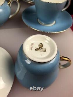 Wedgwood April Beaded Powder Blue 17 Piece Tea Set Cups Teapot Jug Sugar Saucers