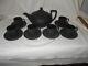 Wedgwood Basalt Black Tea Set- Teapot W. Six Demitasse Cups And Saucers