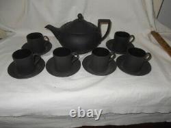 Wedgwood Basalt Black Tea Set- Teapot w. Six Demitasse Cups and Saucers