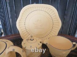 Wedgwood Black Yellow Cane Jasperware Tea Set Teapot, Bowl, Creamer, Pot, Plate