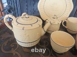 Wedgwood Black Yellow Cane Jasperware Tea Set Teapot, Bowl, Creamer, Pot, Plate