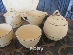 Wedgwood Black Yellow Cane Jasperware Tea Set Teapot, Bowl, Creamer, Pot, Plate