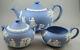 Wedgwood Blue Jasperware Teapot Creamer & Covered Sugar Set / Tea Set