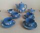Wedgwood Blue Jasperware Teapot Creamer Sugar Bowl & 4 Cups Withsaucers Set