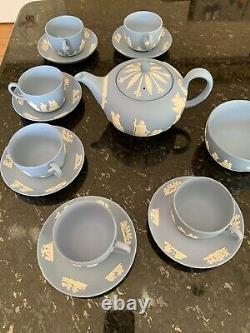 Wedgwood Blue Jasperware Teapot and teacup set of 16 cup saucer 2 bowls